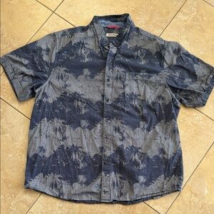 Tommy Bahama Navy and Gray Palm Print Shirt